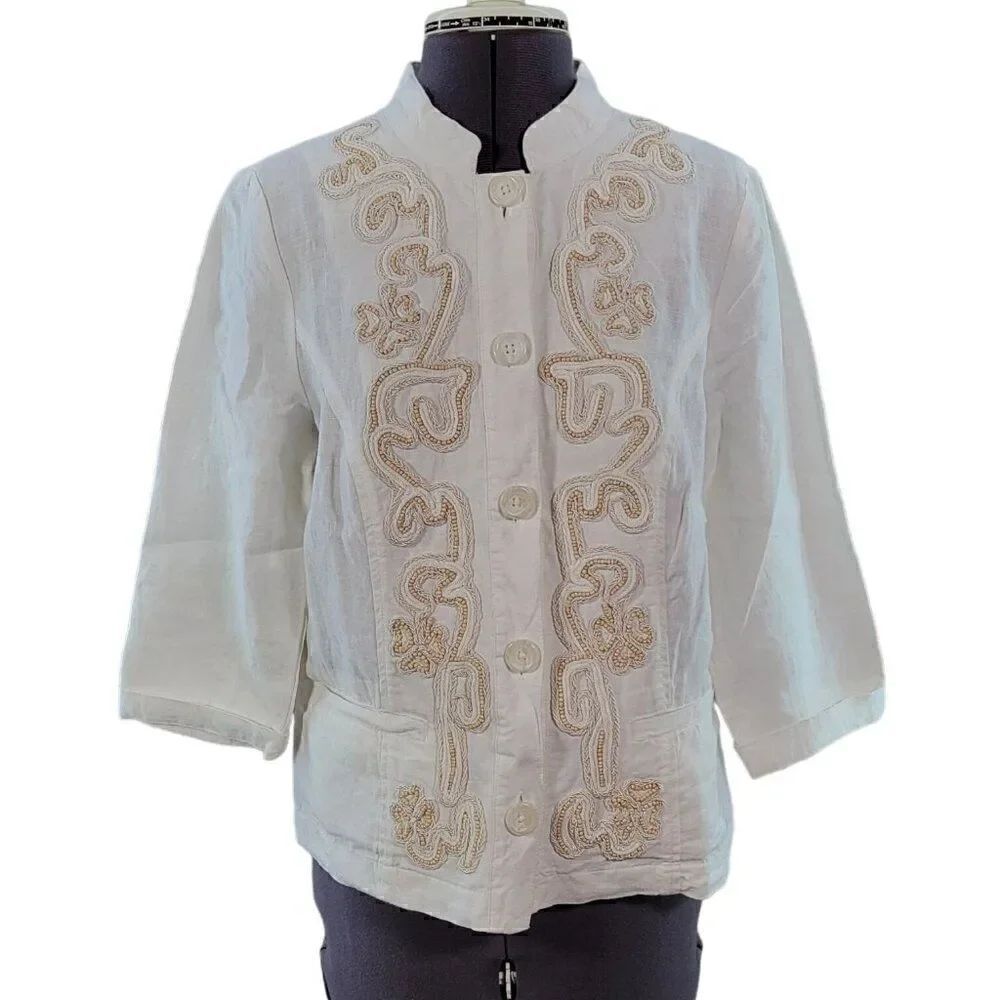 Chico's Linen Beaded Blouse Sz 0